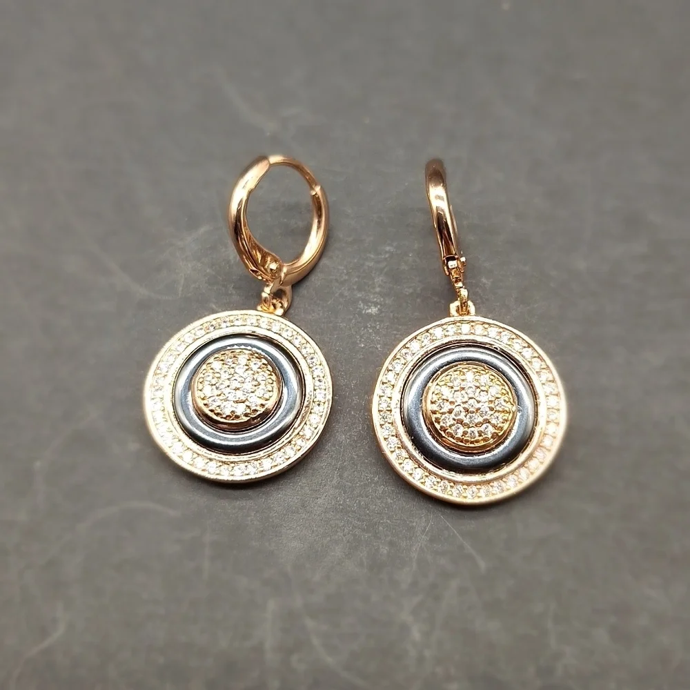 Luxe Gold-Plated Pavé Circle Drop Earrings